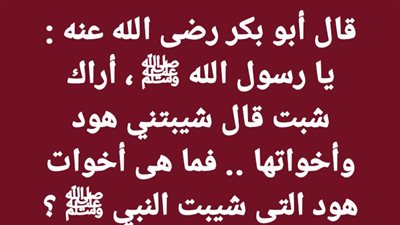 قال أبو بكر رضى الله عنه : يا رسول الله ﷺ ، أراك شبت قال شيبتني هود وأخواتها .. فما هى أخوات هود التى شيبت النبي ﷺ ؟ 